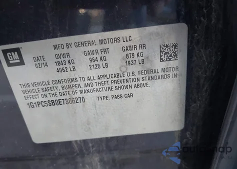 2014 Chevrolet Cruze 1Lt Auto из США, поврежденный, VIN 1G1PC5SB0E7306270